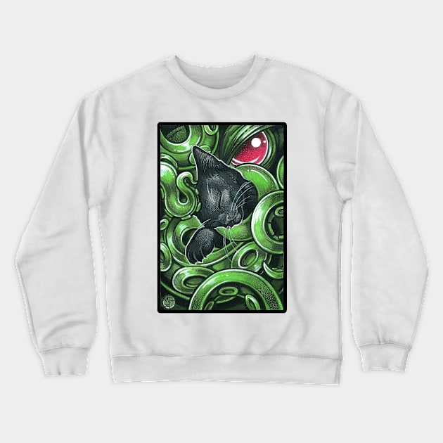 Cthulhu And Black Cat Friend - Black Outlined Version Crewneck Sweatshirt by Nat Ewert Art